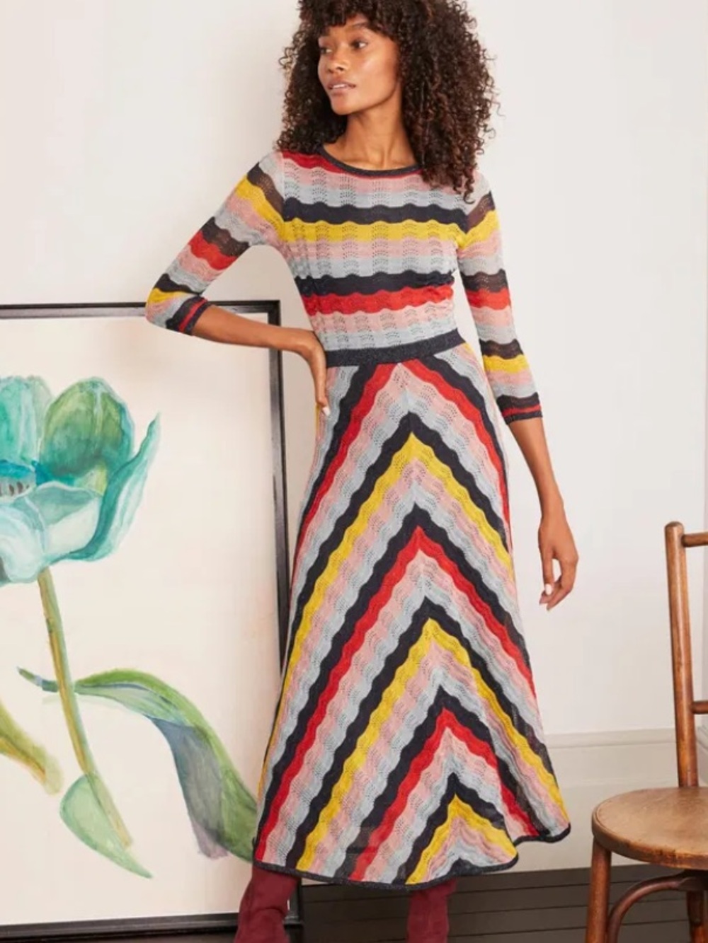 Boden Helen Sparkle Pullover Midi Dress Multicolor Stripes Size 10